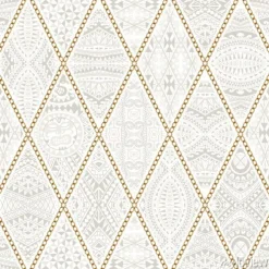 Tapeta: Seamless pattern with golden chains, rings, patchwork from beige
