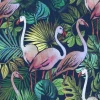 Tapeta: Seamless pattern with tropical leaves and pink flamingos. tropical