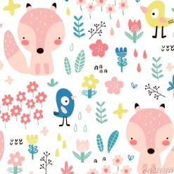 Tapeta: Seamless pattern with cute foxes for baby