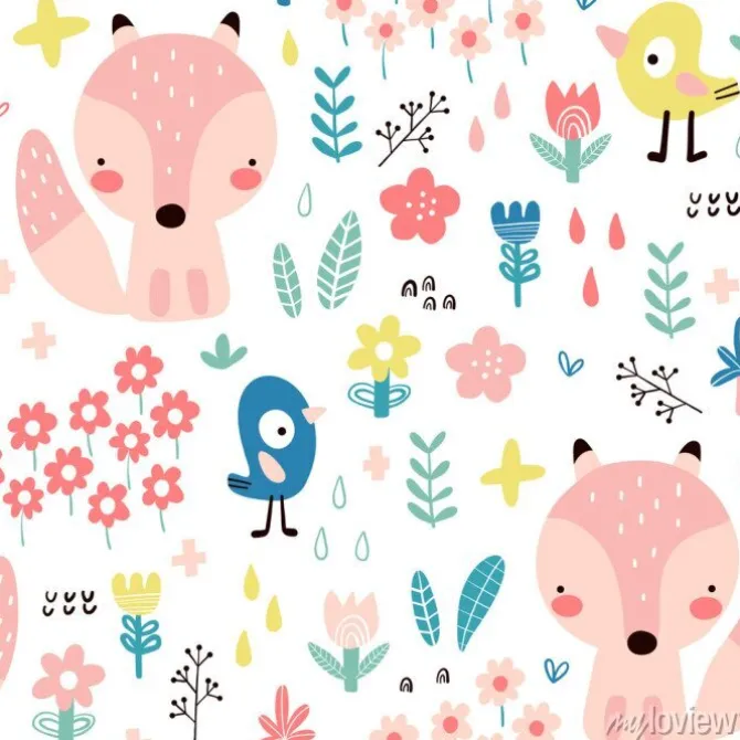 Tapeta: Seamless pattern with cute foxes for baby
