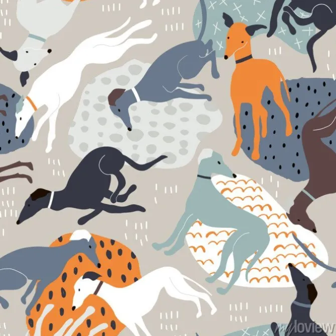 Tapeta: Seamless pattern with hand drawn greyhounds. creative dog texture