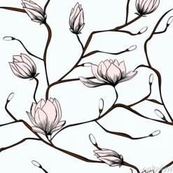 Tapeta: Seamless pattern with flowers. pink magnolias on a white background.