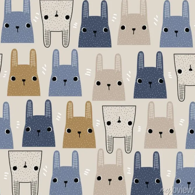 Tapeta: Seamless pattern with simple rabbits. childish cartoonprint.