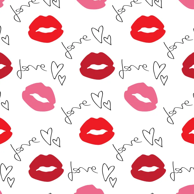 Tapeta: Seamless pattern with red lips imprint and drawn text love