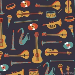 Tapeta: Seamless pattern with music symbols and instruments. vector doodle