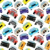 Tapeta: Seamless pattern with colored cars on a white background.