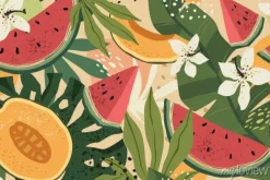 Tapeta: Seamless simple pattern. collage of tropical plants and exotic
