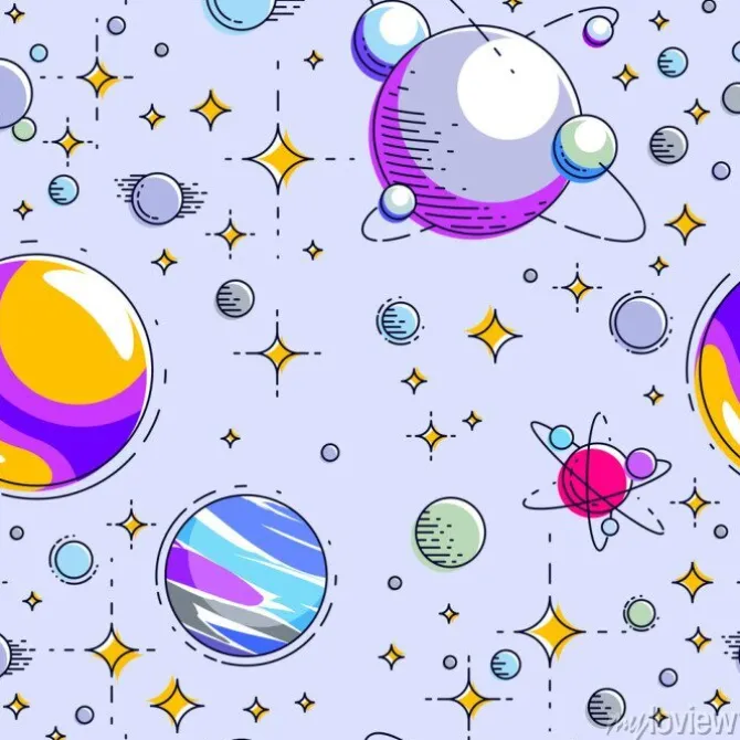 Tapeta: Seamless space background with planets, stars, asteroids and