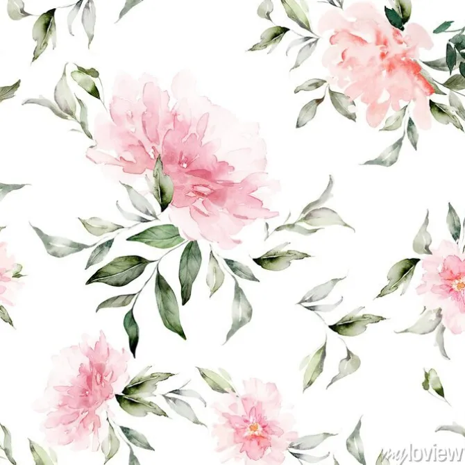 Tapeta: Seamless summer pattern with watercolor flowers handmade.