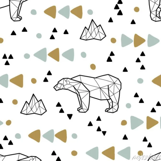 Tapeta: Seamless tribal pattern with low poly polar bears and triangles.