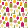 Tapeta: Seamless vector pattern with stylish trees and houses in bright