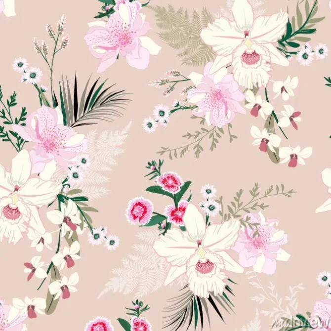 Tapeta: Soft and delicate orchid floral garden flower tropical mood ,seamless