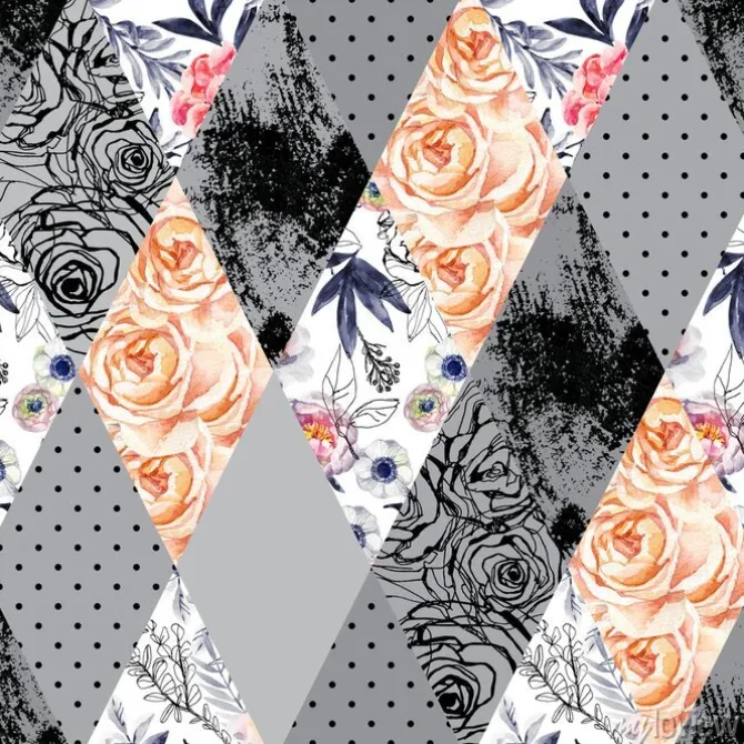 Tapeta: Streszczenie akwarela i farby doodle atramentu, liści, chwasty