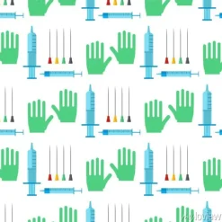 Tapeta: Strzykawki bezszwowego deseniowego tło kreskówki szpitalnego