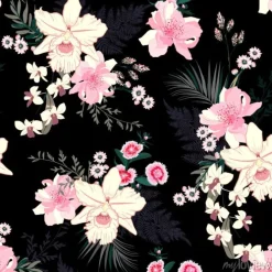 Tapeta: Summer tropical night blooming floral mood seamless vector pattern