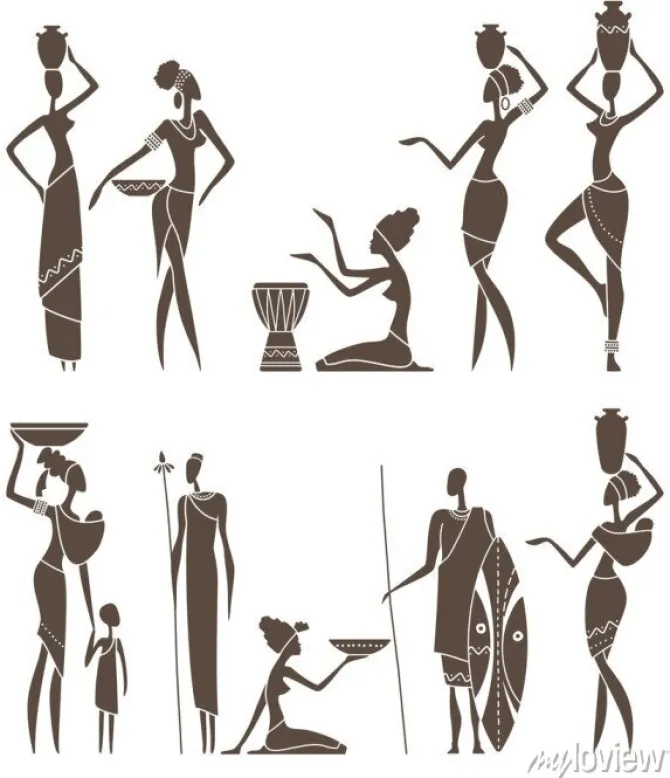 Tapeta: Sylwetki rodzimych mężczyzn i kobiet afrykańskich