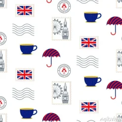 Tapeta: Symbole brytyjskie wektor szwu. znaczki pocztowe, parasol, flagi