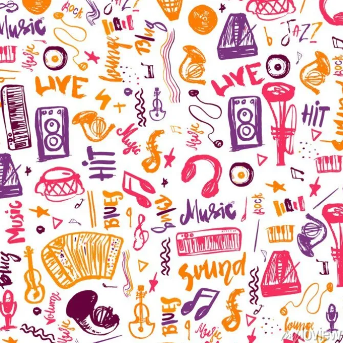 Tapeta: Symbole muzyczne śmieszne wyciągnąć rękę szwu z elemens i liternictwa.