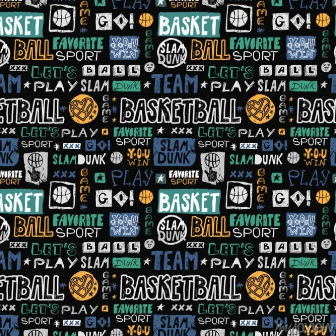 Tapeta: Szkic wektor koszykówki wzór. retro, grunge, rysunek odręczny,