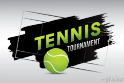 Tapeta: Tenisowy turniej odznaka projekt z piłką na sądzie.