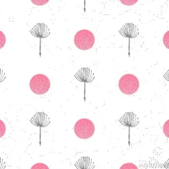Tapeta: Tle kwiatów bez szwu wzór czarno-biały z sylwetka puch dandelion.