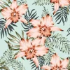 Tapeta: Tropical orchid flowers and palm leaves bouquets, mint background.