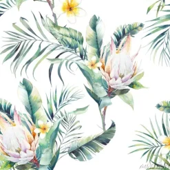 Tapeta: Tropikalne kwiaty i liście bananowca