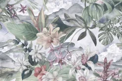 Tapeta: Tropikalne rośliny i kwiaty w stylu akwareli botaniczny wzór