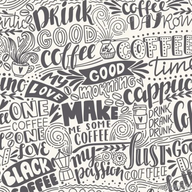 Tapeta: Typograficzne tło z hasłami i cytatami o kawie