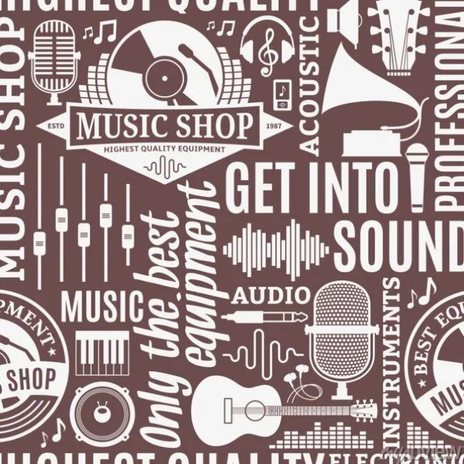 Tapeta: Typograficzny wektor szwu wzór sklep muzyczny