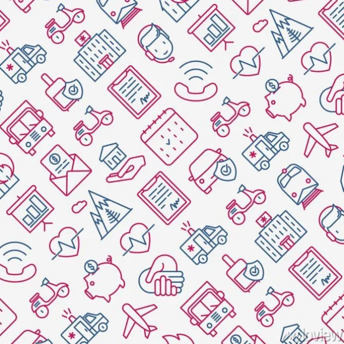 Tapeta: Ubezpieczenia bez szwu z cienkimi ikonami linii: zdrowie, życie,