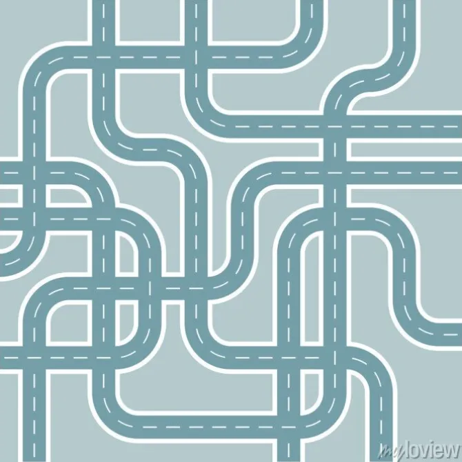 Tapeta: Ulice i dróg wzorzec w retro niebieski szary płaski design