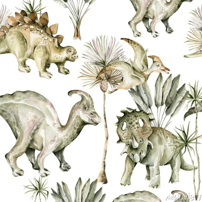 Tapeta: Urocze dinozaury akwarelowy wzór