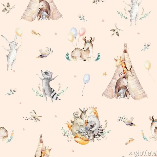 Tapeta: Urocze zwierzątka w tipi dla dzieci