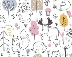 Tapeta: Vector seamless pattern with hand drawn wild forest animals,