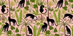 Tapeta: Vestor seamless pattern with panthers and tropical leaves.