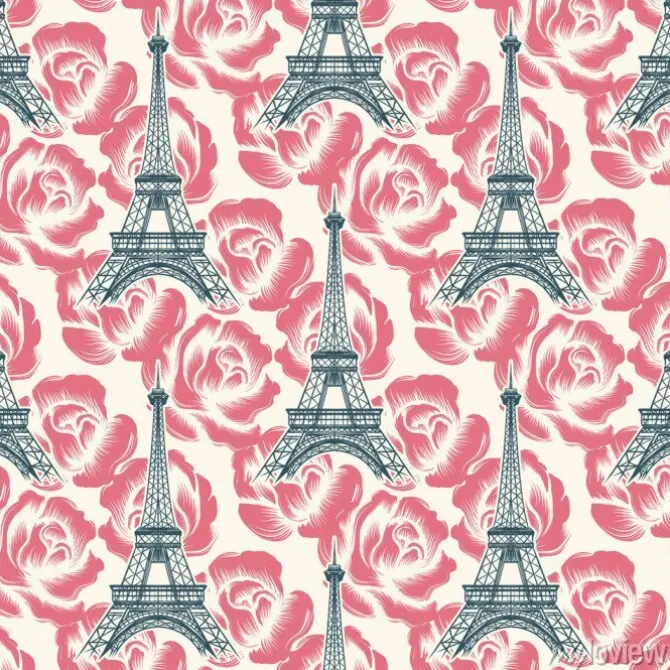 Tapeta: Vintage francja bez szwu deseń. wektor wieża eiffla bezszwowych