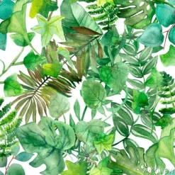 Tapeta: Watercolor hand painted nature flora pattern with different green