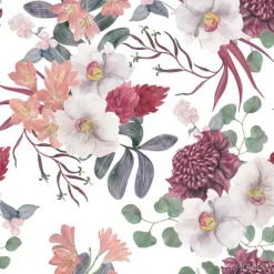 Tapeta: Watercolor painting seamless pattern with exotic flower and tropical