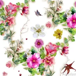 Tapeta: Watercolor painting of leaf and flowers, seamless pattern on