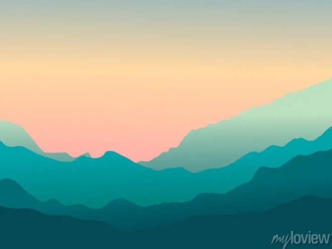 Tapeta: Wektor krajobraz z górami. zachód słońca w górach.