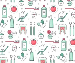 Tapeta: Wektor naukowy wzór bez szwu z dentystą sprzętu na białym tle.