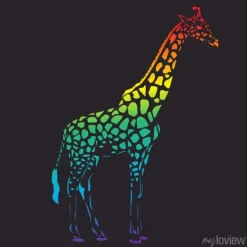 Tapeta: Wektor raibow żyrafa sylwetka, abstrakcyjne ilustracji zwierząt.