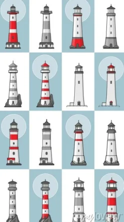 Tapeta: Wektor zestaw kreskówek płaskich latarnie. wieże reflektorowe