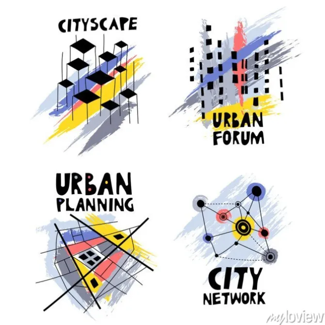 Tapeta: Wektor zestaw modnych logo na temat urbanistyki, forum miasta,