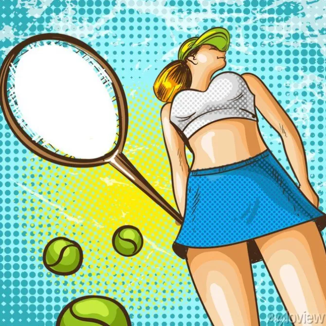 Tapeta: Wektorowa pop sztuki ilustracja gracz w tenisa z kantem