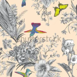 Tapeta: Wektorowego bezszwowego rocznika kwiecisty wzór. egzotyczne kwiaty