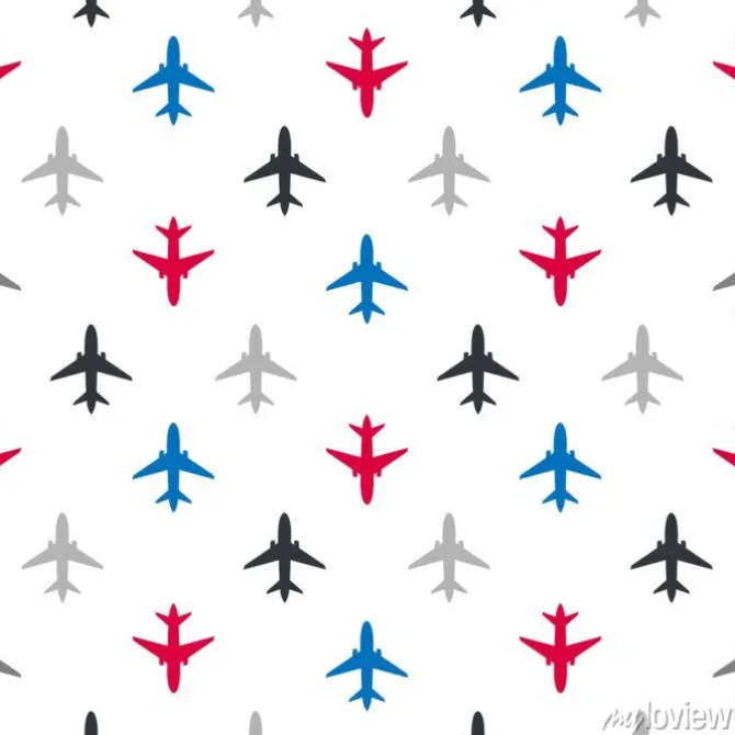 Tapeta: Wektorowy bezszwowy wzór z kolorów płaskimi samolotami