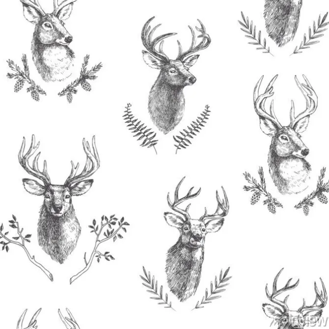 Tapeta: Wektorowy rocznika bezszwowy wzór z deers głowami w kwiecistych