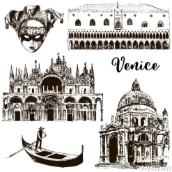 Tapeta: Weneckie architektoniczne symbole: maska ​​karnawałowa, palazzo,